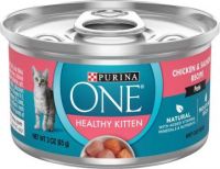 Purina ONE Healthy Kitten Chicken & Salmon Recipe Pate Wet Cat Food, 3-oz, case of 24