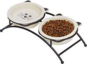 Frisco Cat Face Non-skid Elevated Double Ceramic Cat Bowl, 0.50 Cup