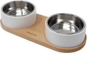 INSTACHEW Puresteel Stainless Steel Double Dog & Cat Bowl, White
